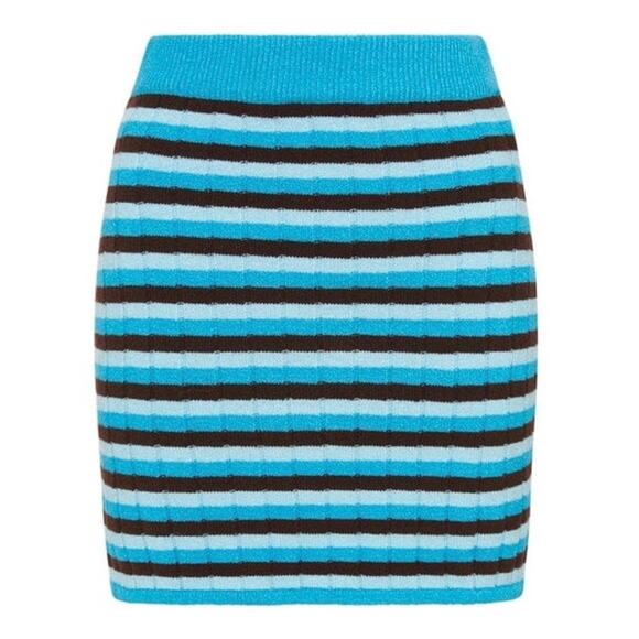 Faithfull the Brand Revolve Naja Stretch Knit Mini Skirt Blue Stripe 4/XS NWT - Picture 1 of 11